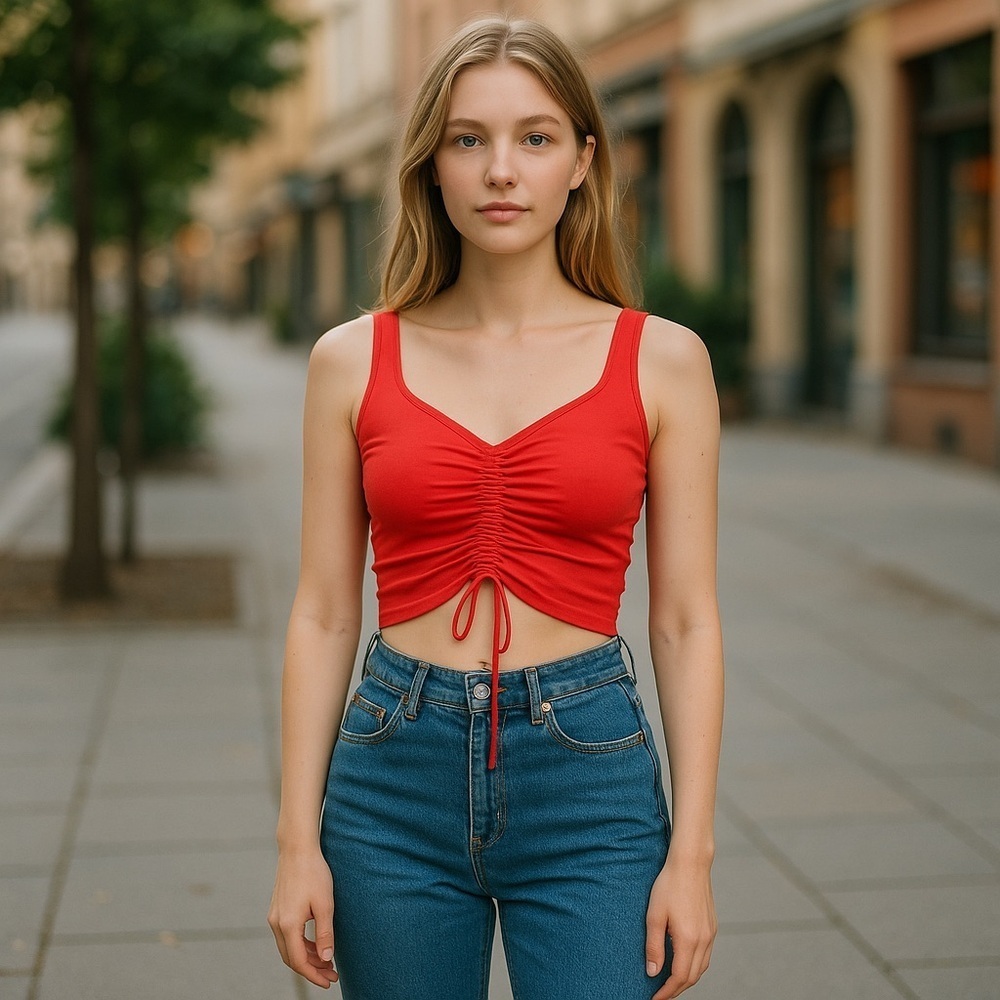 Red Crop Sexy Ruched Top
New